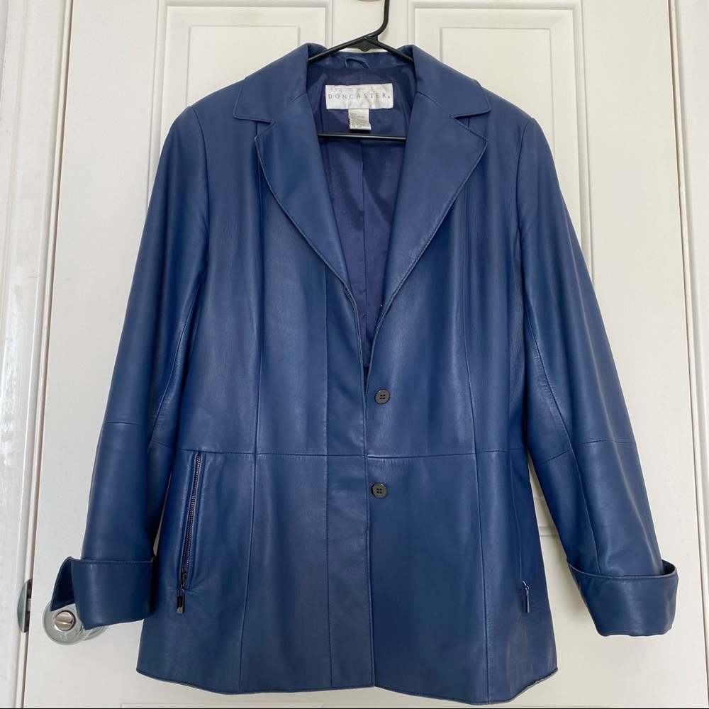 doncaster blue leather jacket